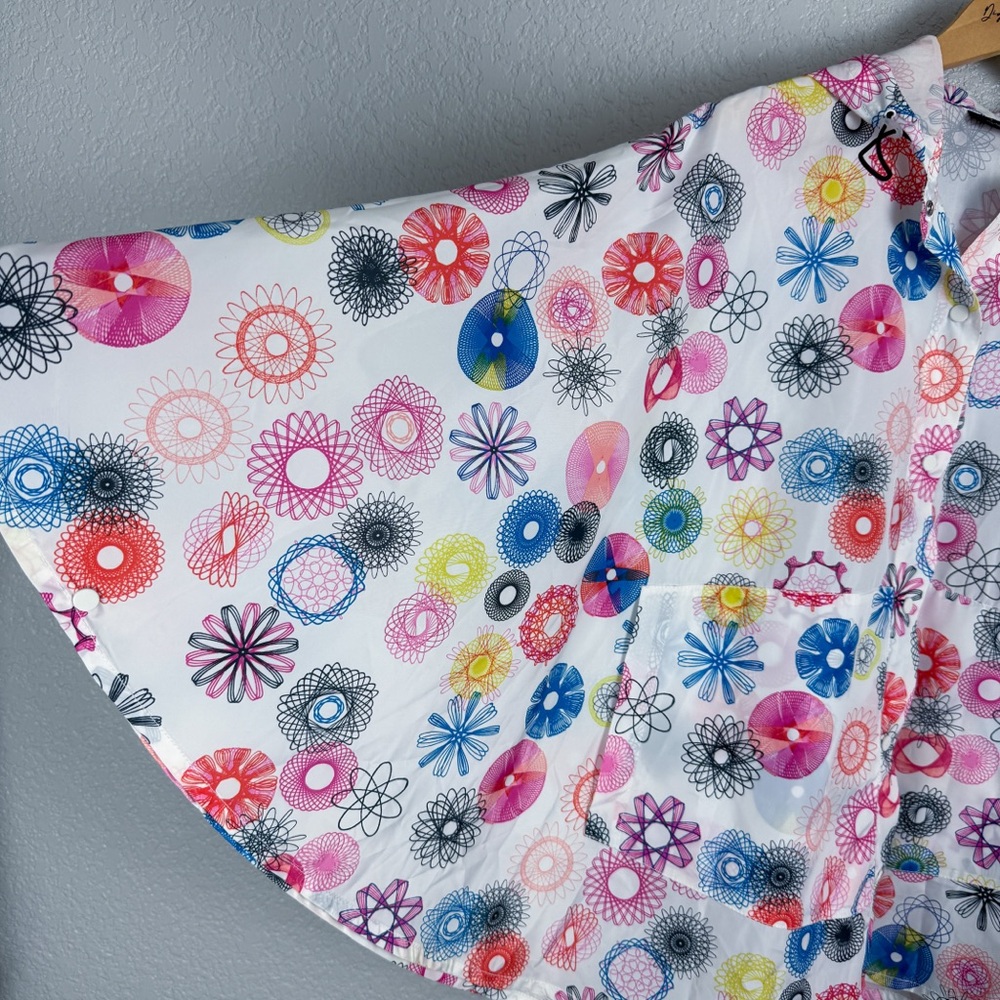 Kate Spade Saturday Hooded Geometric Rain Poncho Cape Colorful White Pink OS - Picture 2 of 14
